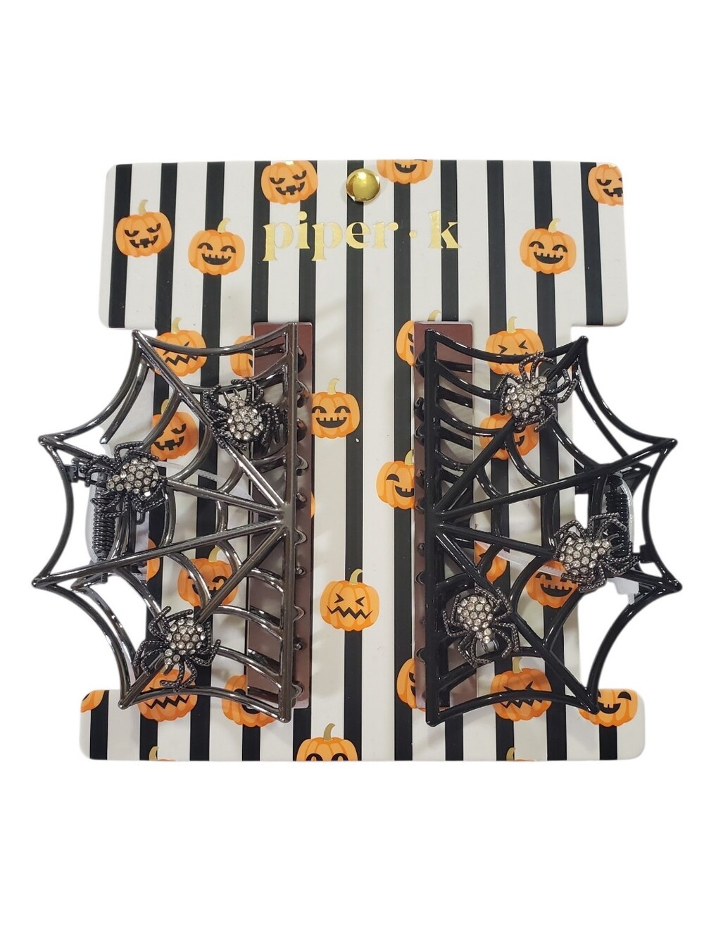 🟢 Piper K Halloween Rhinestone Spider Web Metal Hair Claw Clips 2 Pack NWT